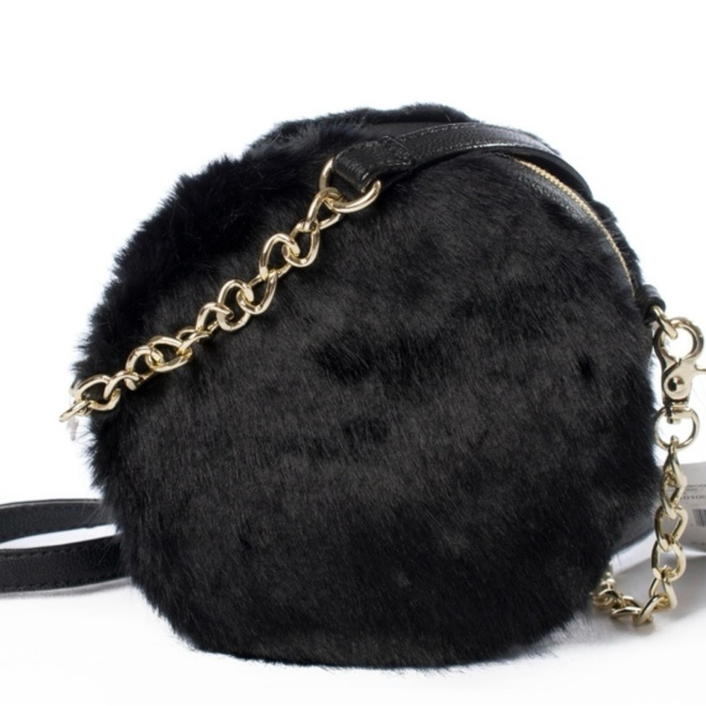Betsey Johnson Black Faux Fur Trolls Canteen Purse Like New
